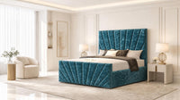 Crushed Velvet Teal - Riviera Fan Luxury Sculpted Ottoman Storage Bed