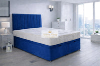Plush Velvet Sapphire - Regency Lined Panel Luxury Solid Ottoman Storage Bed Frame