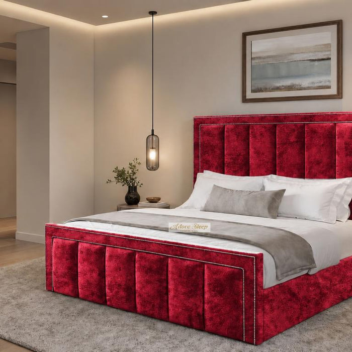 Crushed Velvet Red - Belgravia Regent Luxury Panelled Ottoman Storage Bed