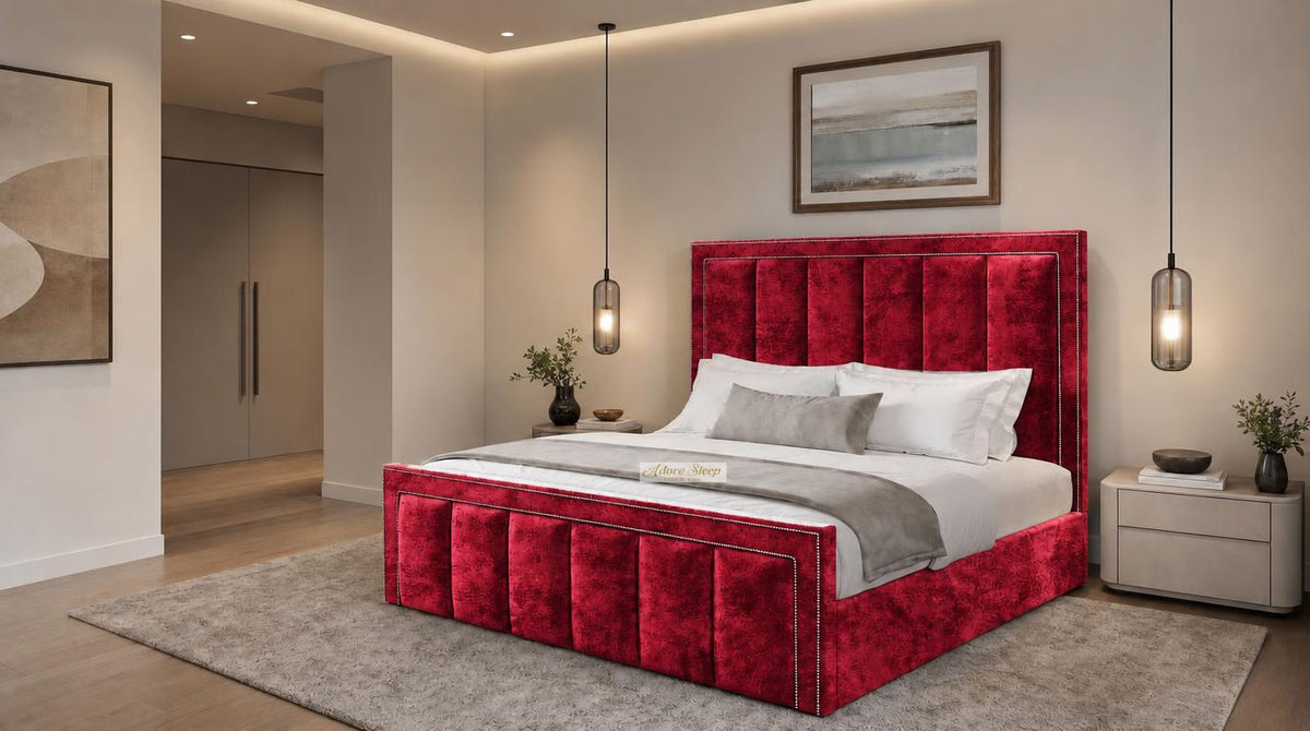Crushed Velvet Red - Belgravia Regent Luxury Panelled Ottoman Storage Bed