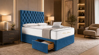 Naples Blue - Regency Diamond Luxury Divan Bed – Deep Button-Tufted Headboard with Premium Upholstered Frame & Storage