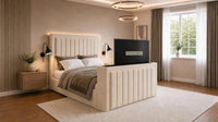 Naples Cream - Carlton Luxury Panelled TV Bed – Premium Upholstered Bed Frame with Integrated TV Footboard