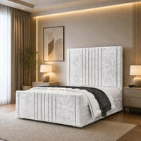 Crushed Velvet White - Langham Luxury Centre Channel Bed – Premium Upholstered Bed Frame with Statement Headboard & Footboard