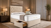 Naples Sand - Regency Chesterfield Luxe Divan Bed with Storage – Deep Buttoned Upholstered Bed Frame
