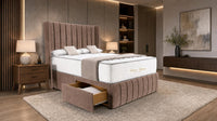 Naples Mink - Valentina Vertical Luxe Divan Bed – Channelled Statement Headboard & Storage