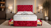 Crushed Velvet Red - Regency Diamond Luxury Divan Bed – Deep Button-Tufted Headboard with Premium Upholstered Frame & Storage
