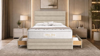 Naples Cream - Monaco Luxe Luxury Divan Bed – Premium Upholstered Panelled Headboard with Storage