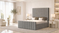 Plush Velvet Steel - Langham Column Luxury Panelled Ottoman Storage Bed