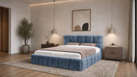 Crushed Velvet Denim Blue - Aurelius Cloud Luxury Upholstered Ottoman Storage Bed