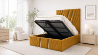 Plush Velvet Mustard Gold - Monaco V-Line Luxury Geometric Ottoman Storage Bed