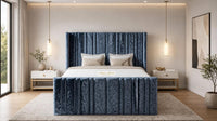 Crushed Velvet Denim Blue - Kensington Fluted Luxury Ottoman Storage Bed