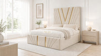 Naples Cream - Monaco V-Line Luxury Geometric Ottoman Storage Bed