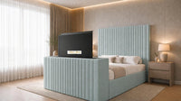 Plush Velvet Duck Egg - Montreux Luxury Fluted TV Bed – Premium Upholstered Bed Frame with Integrated TV Footboard