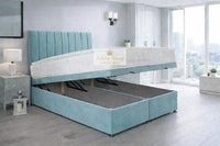 Plush Velvet Duck Egg - Regency Lined Panel Luxury Solid Ottoman Storage Bed Frame