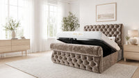 Crushed Velvet Mink - Windsor Chesterfield Luxury Scroll Bed Frame