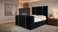 Plush Velvet Black - Kensington Luxury Fluted TV Bed with Metallic Accents – Premium Upholstered TV Bed Frame