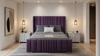 Naples Purple - Mayfair Luxury Panelled Bed – Premium Upholstered Bed Frame with Statement Headboard & Footboard