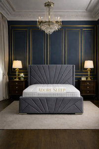 Plush Velvet Steel - Monaco Royale Luxury Fan-Panel Upholstered Bed Frame