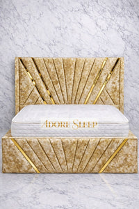 Crushed Velvet Gold - Bat Luxury Panel Bed Frame with Gold Strip – Upholstered