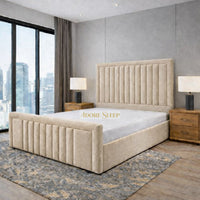 Naples Beige - Milano Grand Luxury Channel-Tufted Upholstered Bed Frame