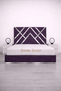 Naples Purple - Regal Diamond Luxury Panel Bed Frame with Silver Strip – Upholstered