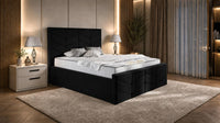 Plush Velvet Black - Valentina Luxury Chevron Panel Bed – Designer Upholstered Bed Frame with Statement Headboard & Footboard