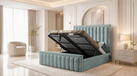 Plush Velvet Duck Egg - Buckingham Tailored Luxury Panelled Ottoman Storage Bed