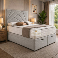Naples Silver - Meridian Abstract Geometry Ottoman Divan Bed | Luxury Hydraulic Storage Bed Frame