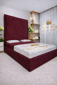 Plush Velvet Mahroon - Seraphina Luxe Geometric Upholstered Bed Frame | Luxury Designer Statement Bed