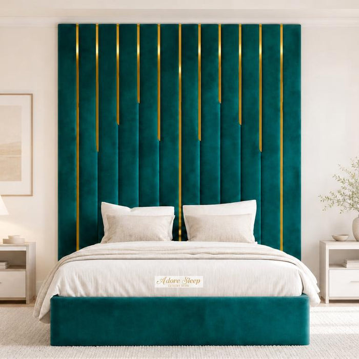 Plush Velvet Teal - Alisha Gold Strip Grandline Luxury Floor-Standing Ottoman Storage Bed