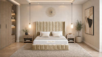 Crushed Velvet Gold - Chelsea Luxury Channel Panel Bed – Premium Upholstered Bed Frame with Statement Headboard