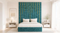 Crushed Velvet Teal - Alisha Gold Strip Grandline Luxury Floor-Standing Ottoman Storage Bed