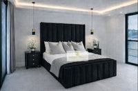 Naples Black - Aurelia Grandeur Luxury Upholstered Panel Bed – Tall Vertical Channel Headboard & Deep Padded Frame