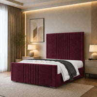 Plush Velvet Maroon - Langham Luxury Centre Channel Bed – Premium Upholstered Bed Frame with Statement Headboard & Footboard