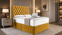 Plush Velvet Mustard Gold - Regency Diamond Luxury Divan Bed – Deep Button-Tufted Headboard with Premium Upholstered Frame & Storage
