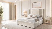 Crushed Velvet Champagne - Harrogate Gallery Luxury Winged Upholstered Bed Frame