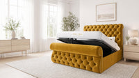 Plush Velvet Mustard Gold - Windsor Chesterfield Luxury Scroll Bed Frame