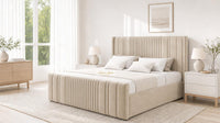 Plush Velvet Beige - Savoy Ribbed Luxury Ottoman Storage Bed
