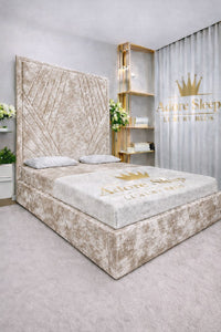 Crushed Velvet Champagne - Seraphina Luxe Geometric Upholstered Bed Frame | Luxury Designer Statement Bed