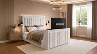 Crushed Velvet White - Carlton Luxury Panelled TV Bed – Premium Upholstered Bed Frame with Integrated TV Footboard