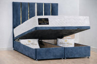 Plush Velvet Steel - Verona Luxe Ottoman Divan Storage Bed Frame – Luxury Upholstered Bed with Lift-Up Storage