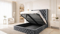 Naples Charcoal - Claridge Chesterfield Luxury Deep-Button Ottoman Storage Bed