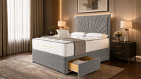 Plush Velvet Grey - Aurelia Luxury Sunburst Divan Bed – Designer Upholstered Bed Frame