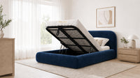 Plush Velvet Sapphire - Ellington Curve Luxury Upholstered Ottoman Storage Bed