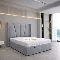 Naples Silver - Valençay Flared Sunburst Wingback Bed | Luxury Divan Ottoman Upholstered Bed Frame