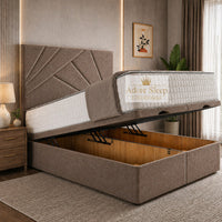 Naples Mink - Meridian Abstract Geometry Ottoman Divan Bed | Luxury Hydraulic Storage Bed Frame