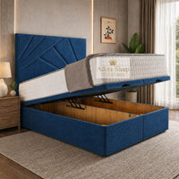Naples Blue - Meridian Abstract Geometry Ottoman Divan Bed | Luxury Hydraulic Storage Bed Frame