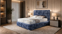Crushed Velvet Denim Blue - Dorchester Luxury Scalloped Panel Bed – Premium Upholstered Bed Frame with Statement Headboard