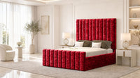 Crushed Velvet Red - Langham Column Luxury Panelled Ottoman Storage Bed