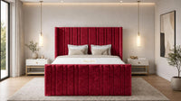 Crushed Velvet Red - Kensington Fluted Luxury Ottoman Storage Bed